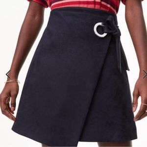 LOFT Navy Faux Suede Wrap Skirt